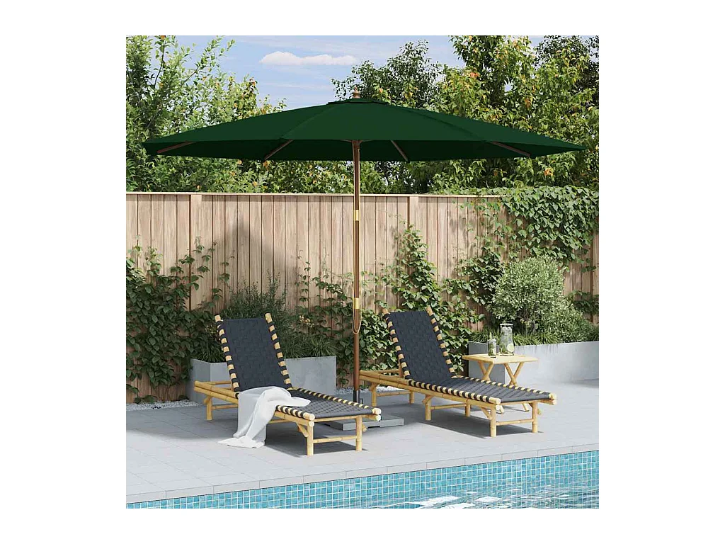 Parasol d'extérieur | Parasol de jardin avec mât en bois 350 cm Vert