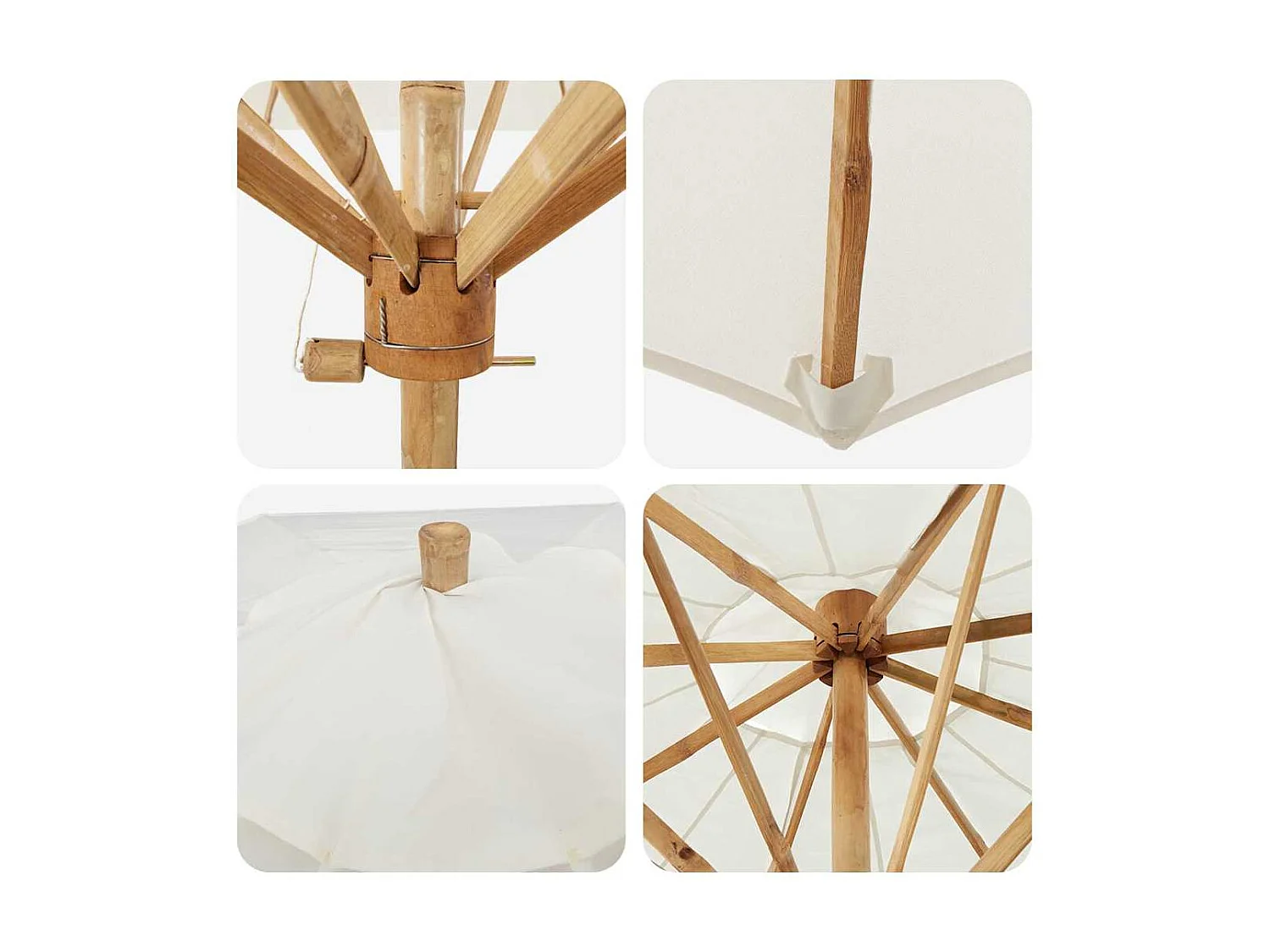 Parasol de jardin-Parasol d'extérieur Blanc crème 180 x 180 x 230 cm Bambou