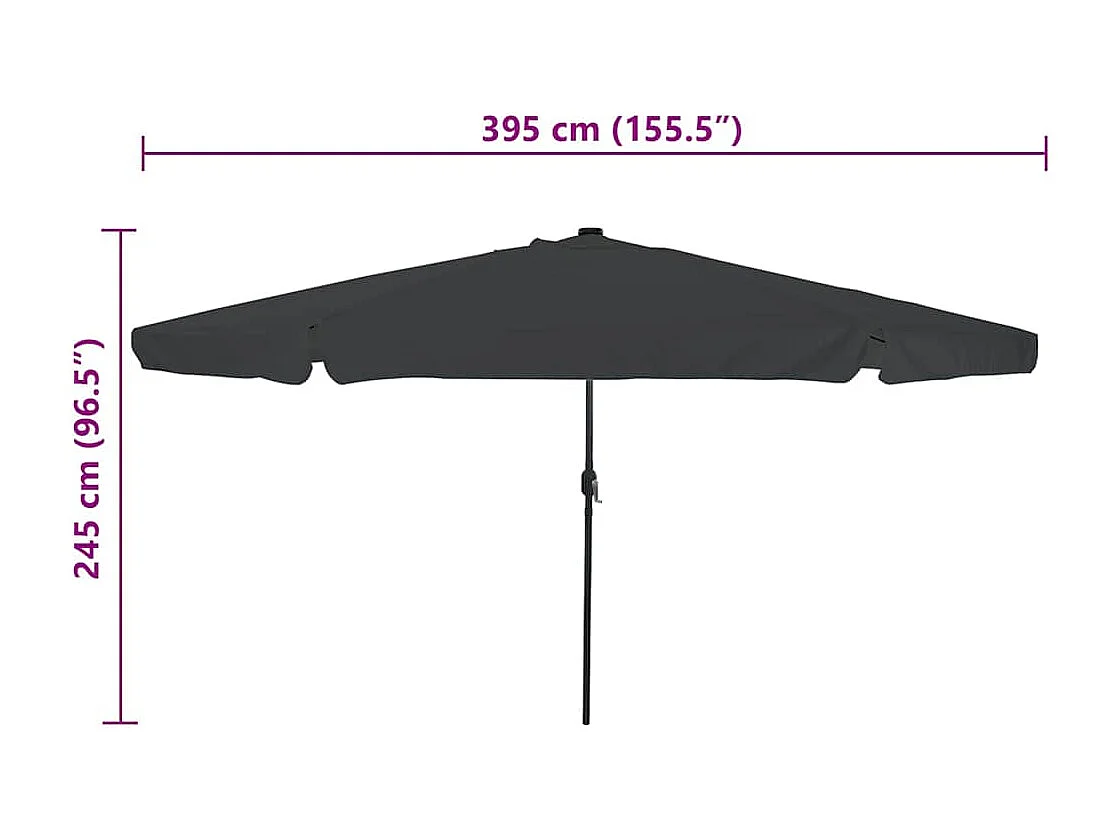 Parasol de jardin Anthracite et noir 395 x 395 x 245 cm