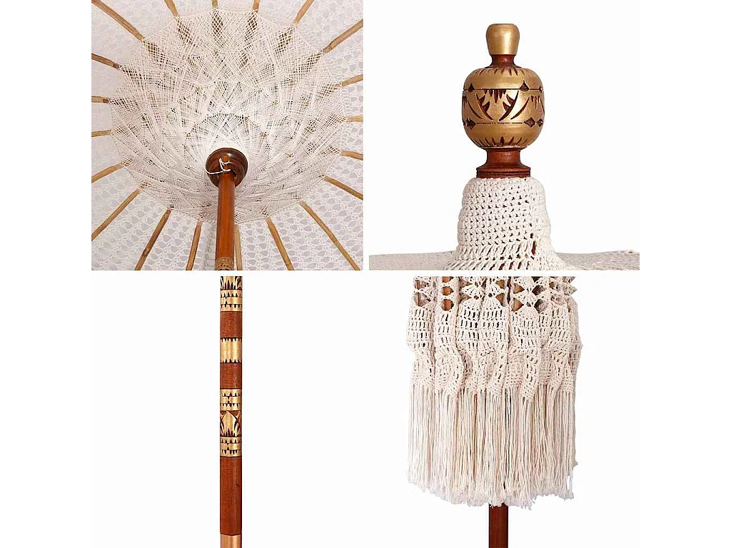 Parasol de jardin-Parasol Crème (185-195) x 250 cm Coton et bois massif