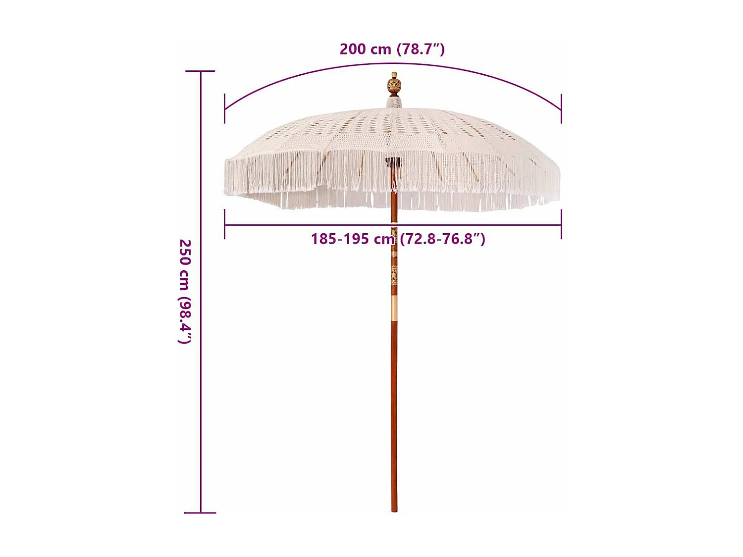 Parasol de jardin-Parasol Crème (185-195) x 250 cm Coton et bois massif