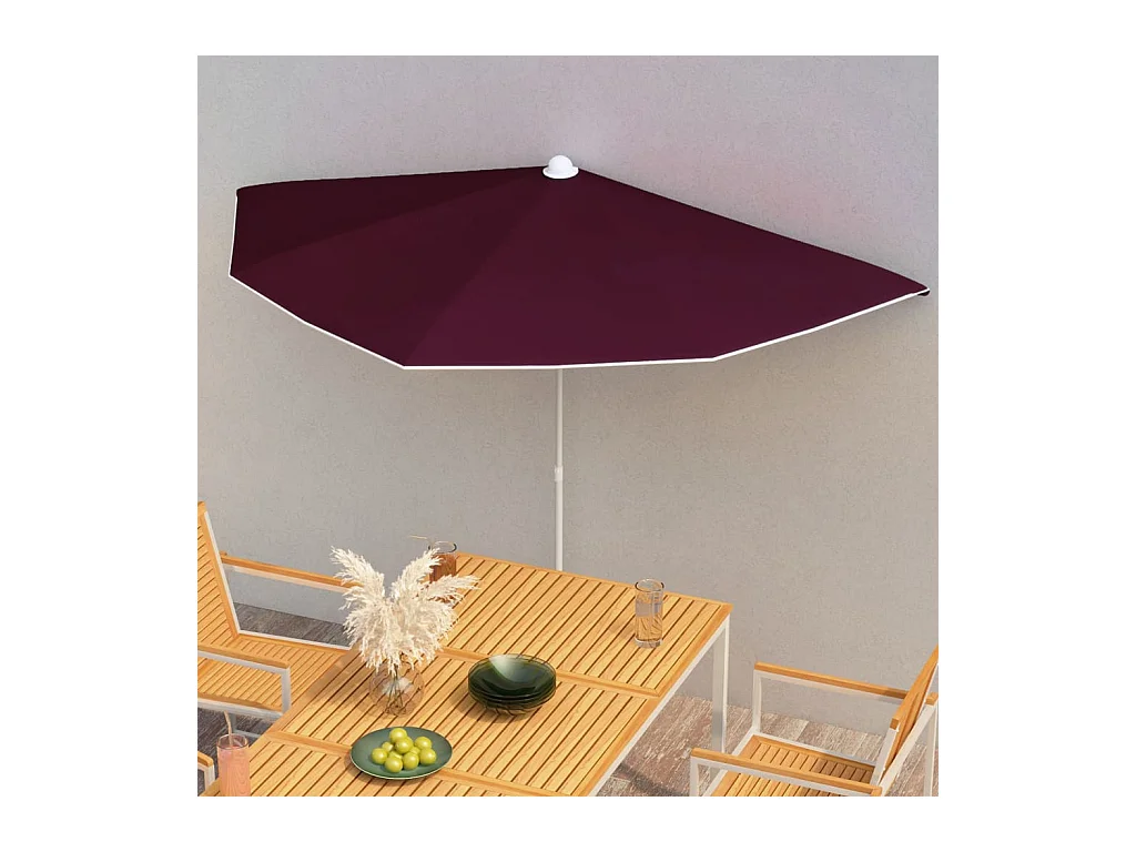Demi-parasol de jardin avec mât 180x90 cm rouge bordeaux