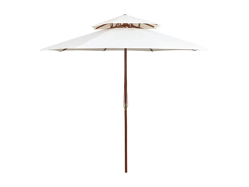 Parasol de jardin à deux étages avec poteau en bois blanc crème