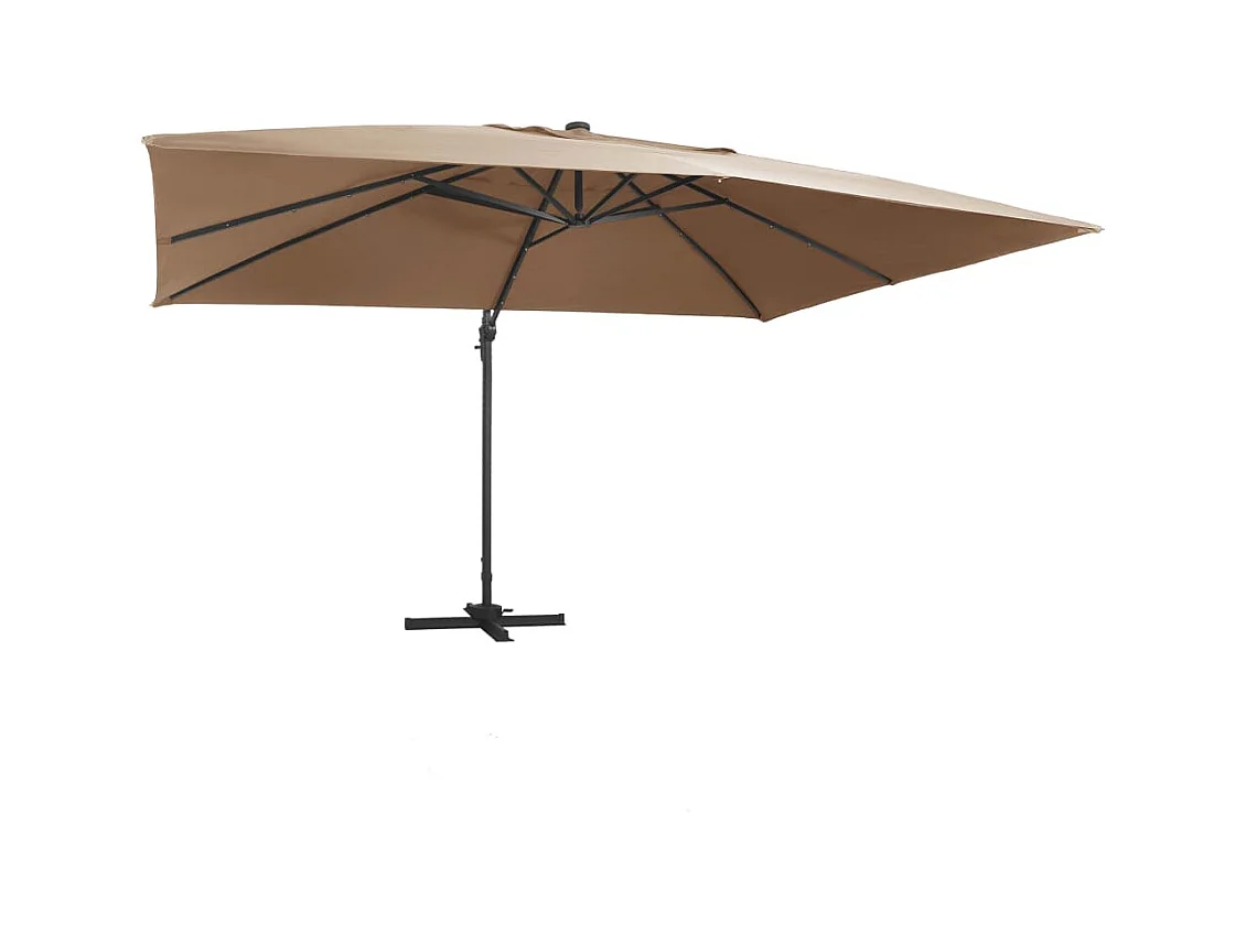 Parasol de jardin-Parasol d'extérieur en porte-à-faux lumières LED mât en aluminium