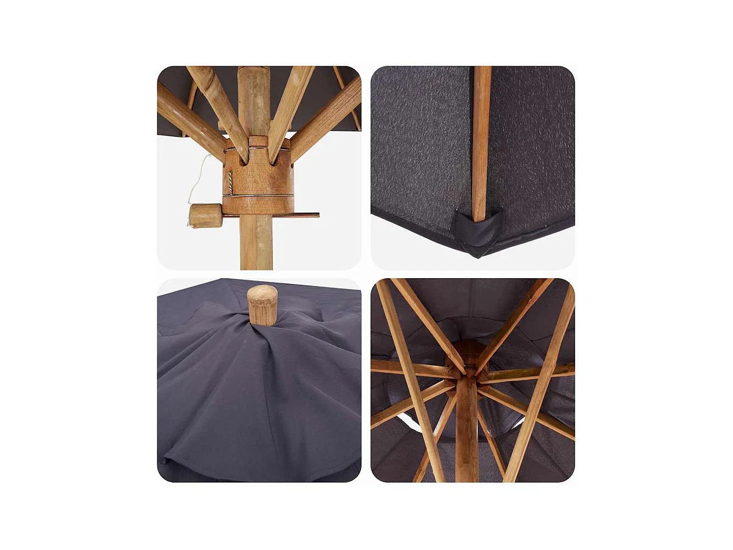 Parasol de jardin-Parasol d'extérieur Gris foncé 240 x 240 x 260 cm Bambou