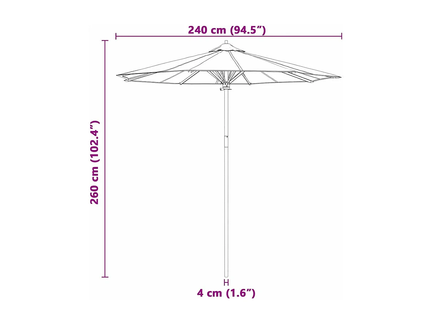 Parasol de jardin-Parasol d'extérieur Gris foncé 240 x 240 x 260 cm Bambou