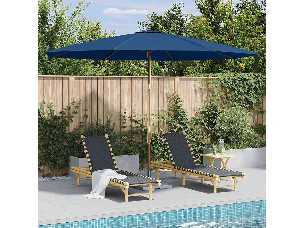Parasol d'extérieur | Parasol de jardin avec mât en bois 350 cm Bleu