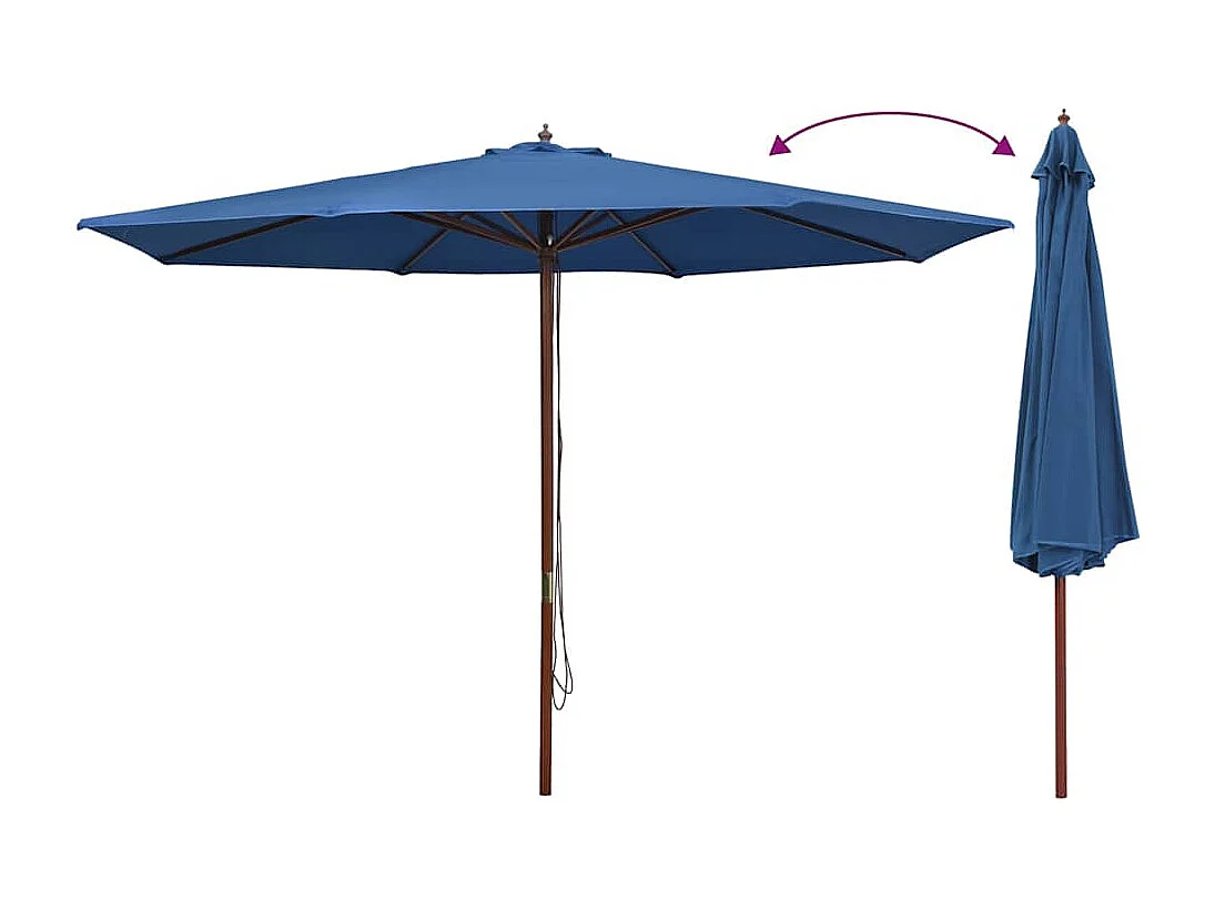 Parasol d'extérieur | Parasol de jardin avec mât en bois 350 cm Bleu