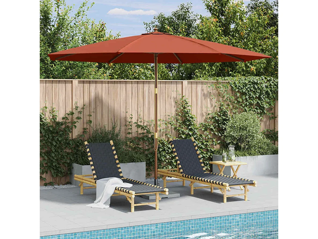 Parasol d'extérieur | Parasol de jardin avec mât en bois 350 cm Terre cuite