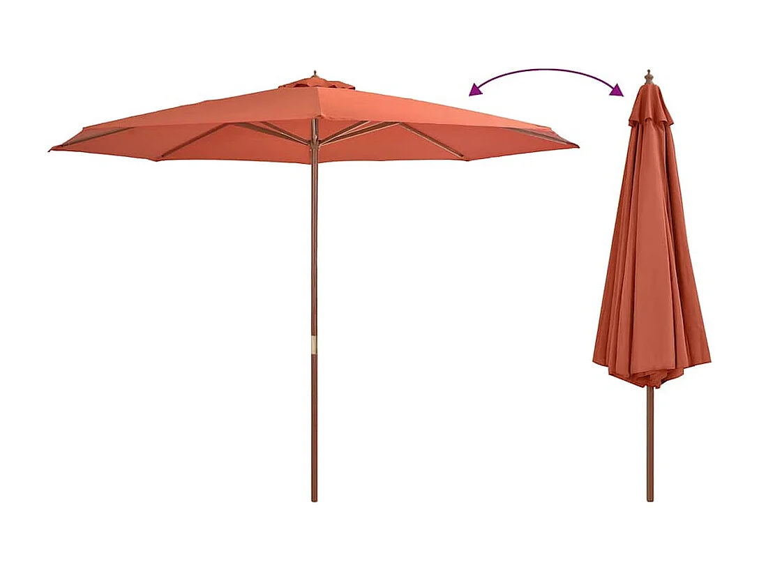 Parasol d'extérieur | Parasol de jardin avec mât en bois 350 cm Terre cuite