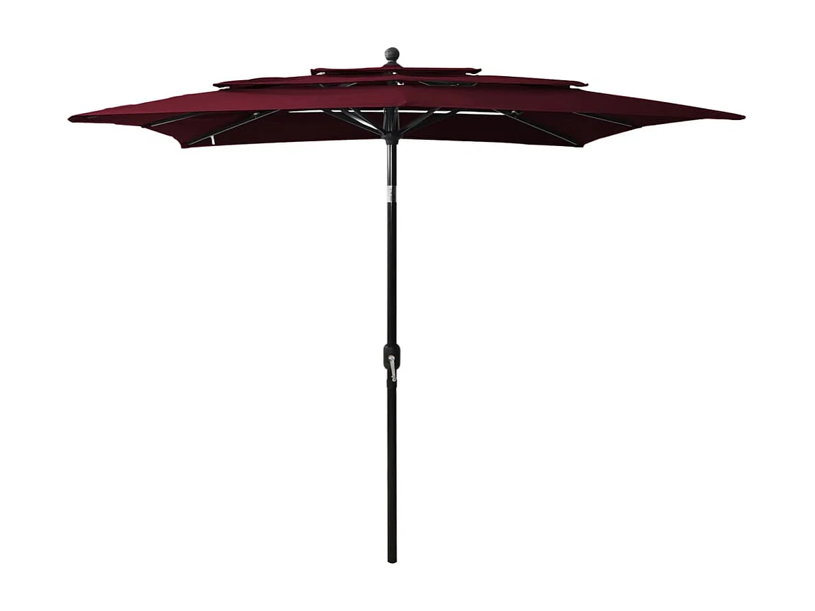 Parasol de jardin-Parasol à 3 niveaux  mât en aluminium rouge bordeaux