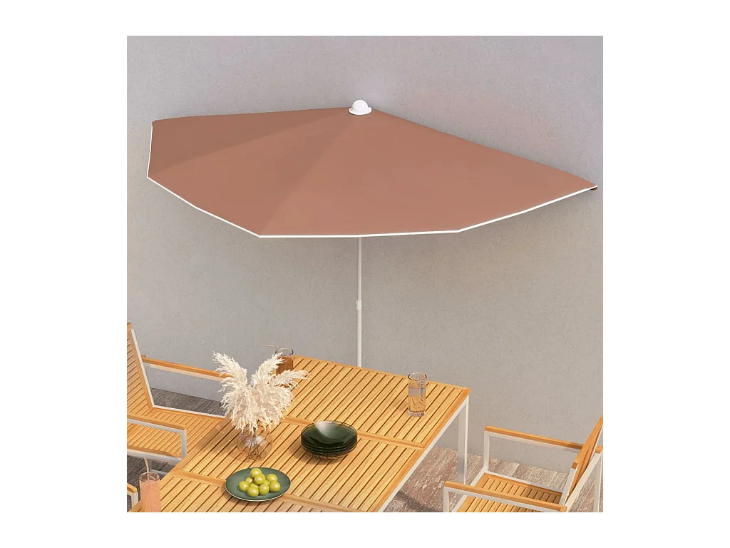 Demi-parasol de jardin avec mât 180x90 cm terre cuite