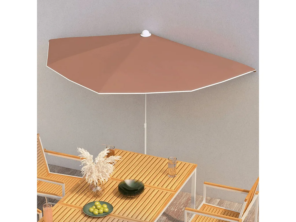 Demi-parasol de jardin avec mât 180x90 cm terre cuite