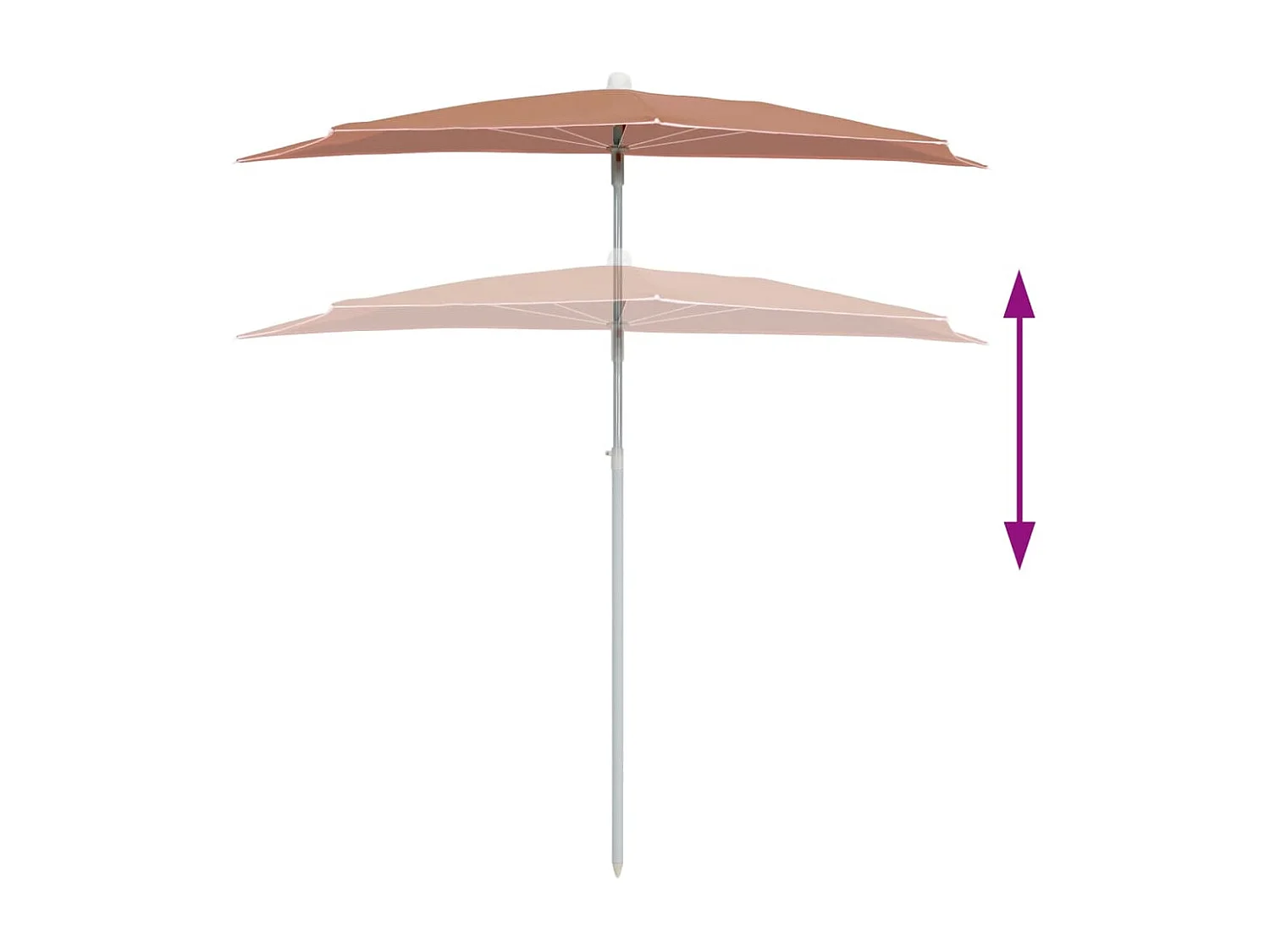 Demi-parasol de jardin avec mât 180x90 cm terre cuite