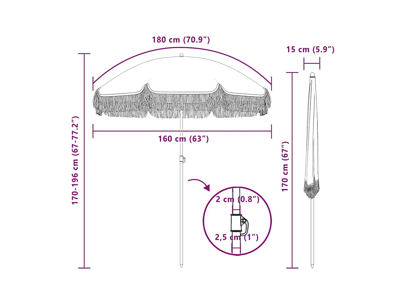 Parasol de jardin-Parasol Gris et blanc Ø 160 x 195 cm Acier
