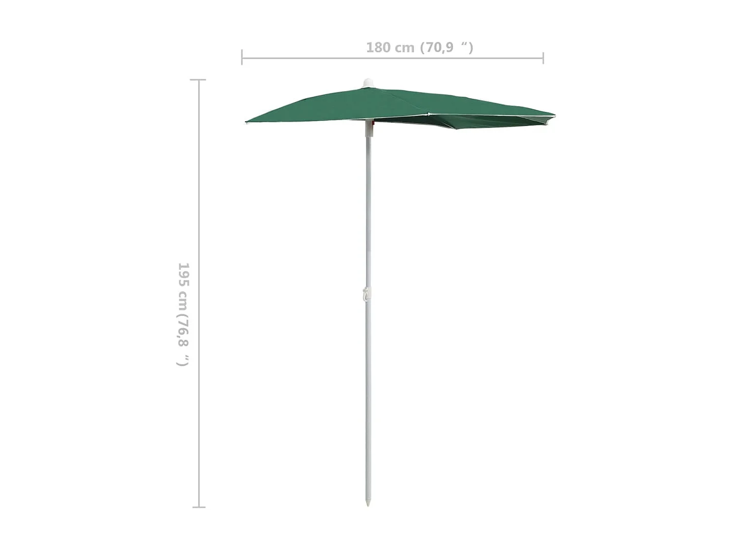 Demi-parasol de jardin avec mât 180x90 cm vert