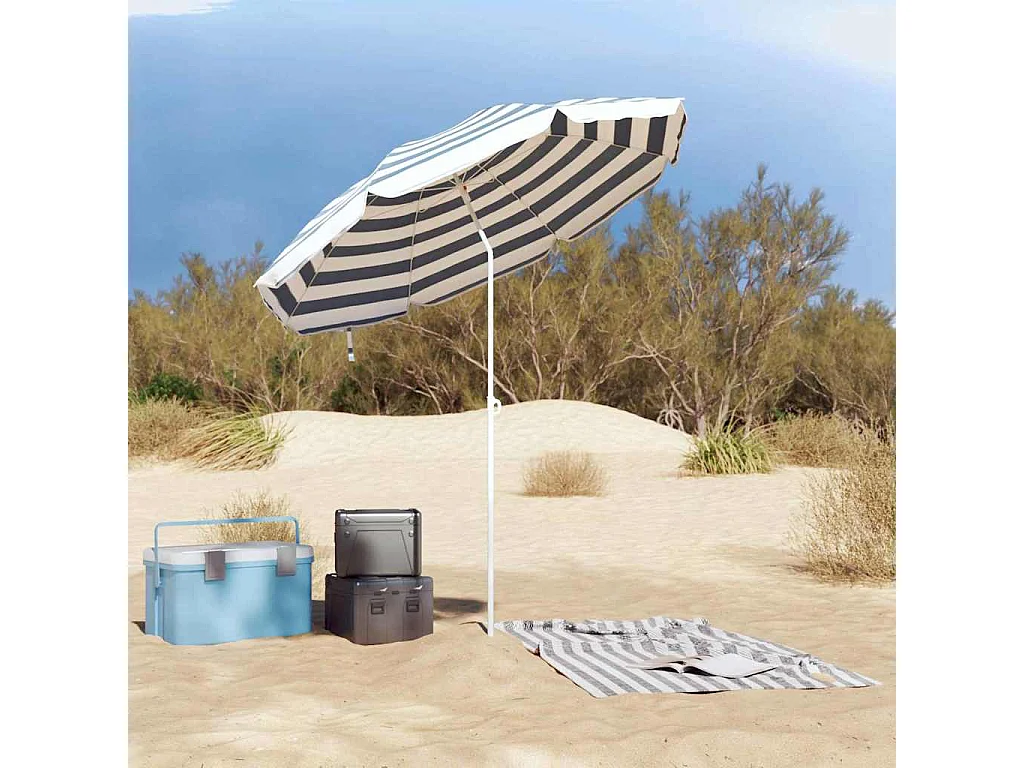 Parasol de plage | Ombrelle de plage Bleu et blanc 161 x 193 cm Polyester