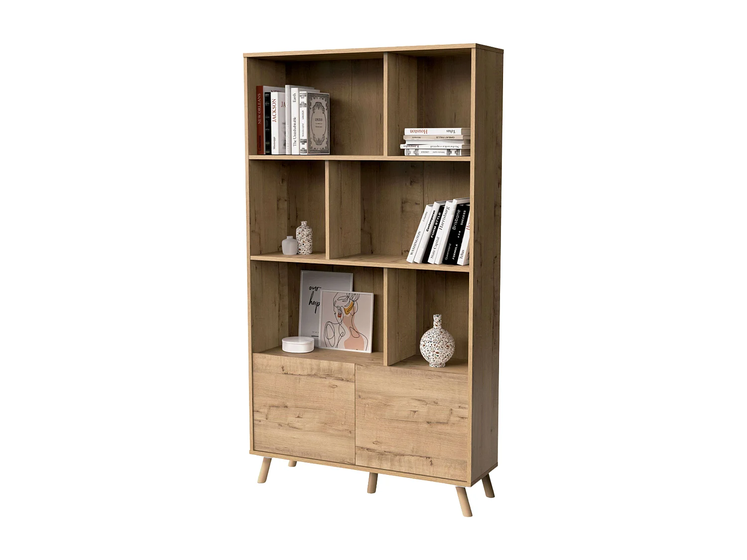 Librería Oslo 2 Puertas 6 Estantes Patas Roble Gold 100x180x30 cm