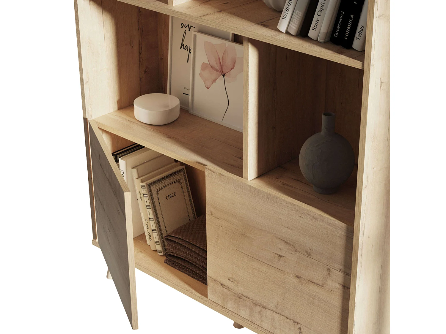 Librería Oslo 2 Puertas 6 Estantes Patas Roble Gold 100x180x30 cm