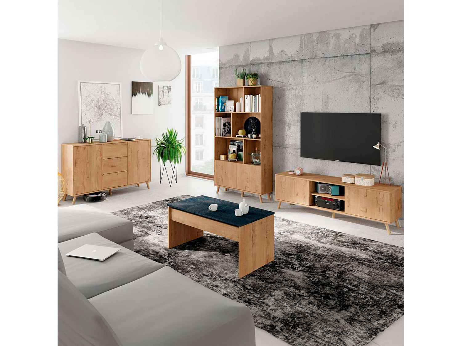 Librería Oslo 2 Puertas 6 Estantes Patas Roble Gold 100x180x30 cm