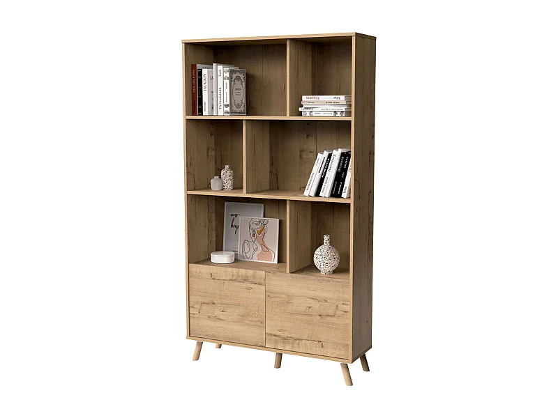 Librería Oslo 2 Puertas 6 Estantes Patas Roble Gold 100x180x30 cm