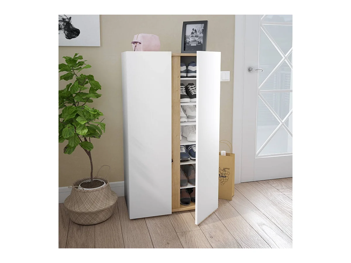 Meuble à chaussures nordique couloir chêne Nodi blanc Artik 57 cm