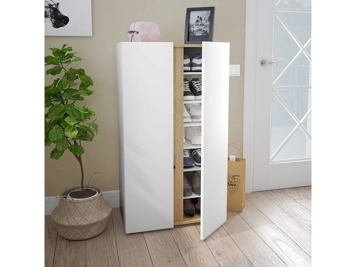 Meuble à chaussures nordique couloir chêne Nodi blanc Artik 57 cm