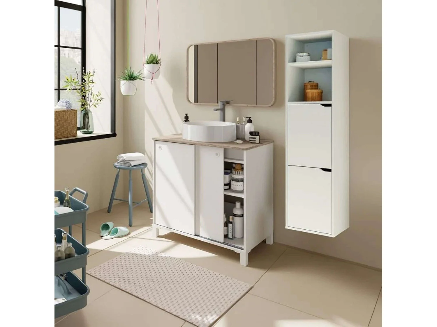 Lavabo Cilíndrico Mueble Baño Cerámica 36 cm Blanco