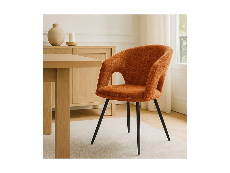 Chaise rotative 180° en tissu doux terracotta et pieds métal - ALEX