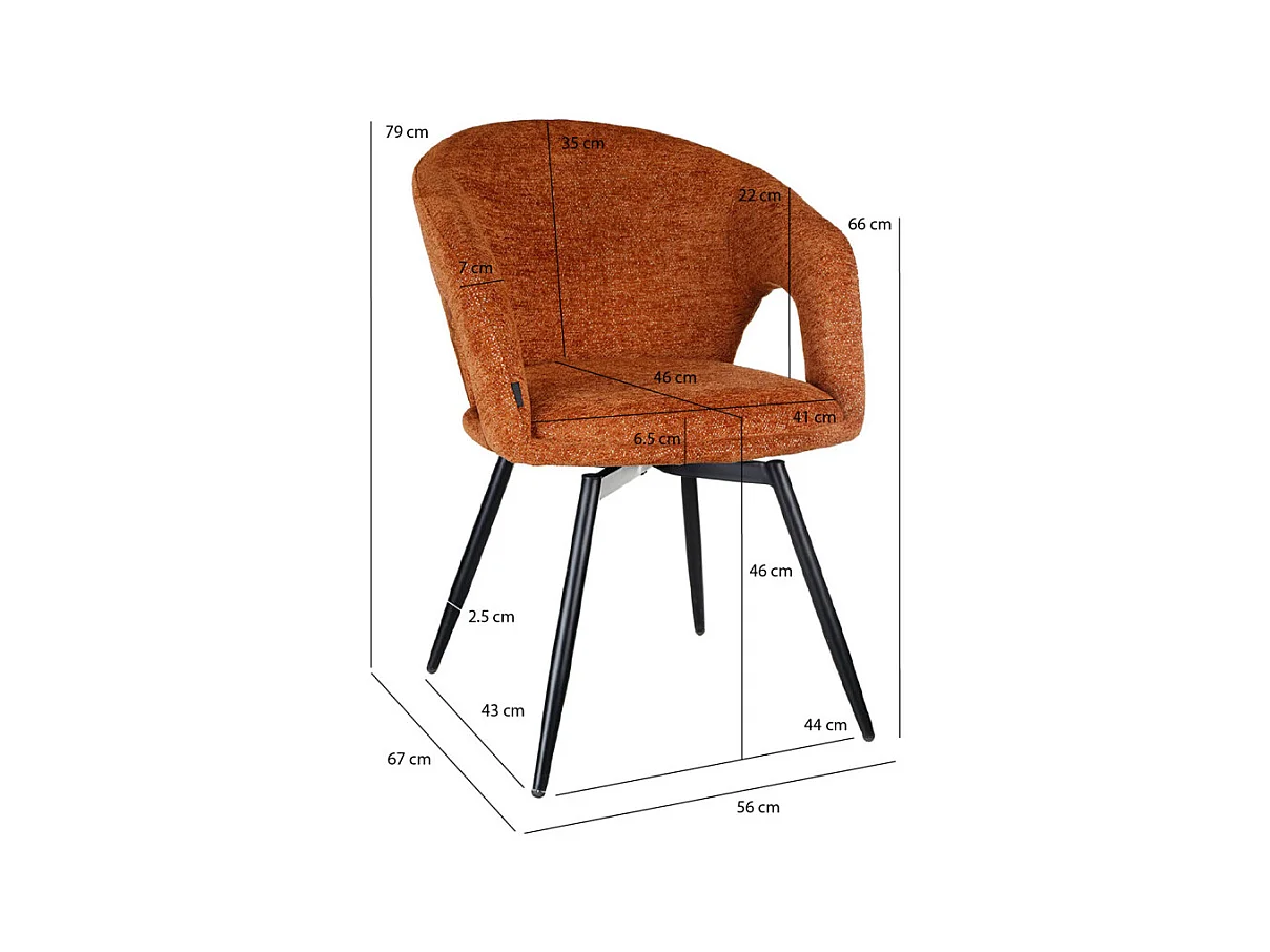 Chaise rotative 180° en tissu doux terracotta et pieds métal - ALEX