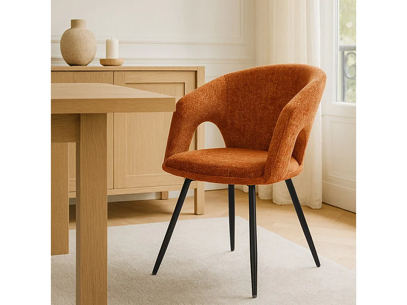 Chaise rotative 180° en tissu doux terracotta et pieds métal - ALEX