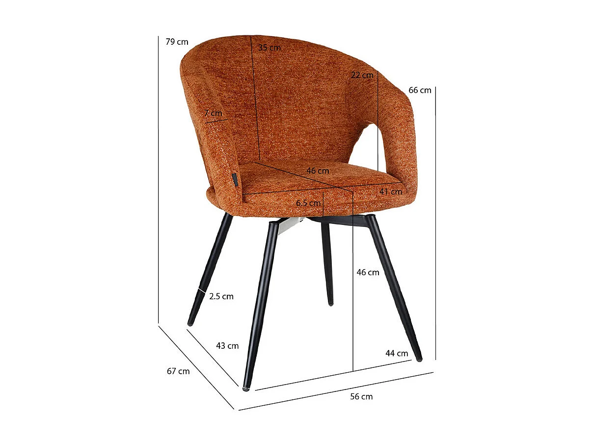 Chaise rotative 180° en tissu doux terracotta et pieds métal - ALEX