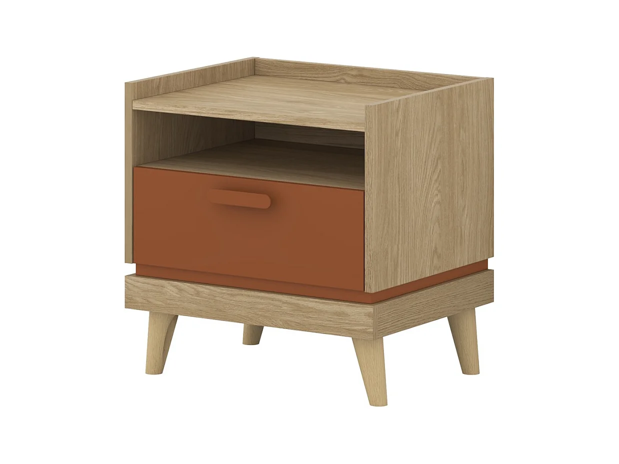 Table de chevet NOKI – Chêne clair et moka – 1 tiroir style scandinave