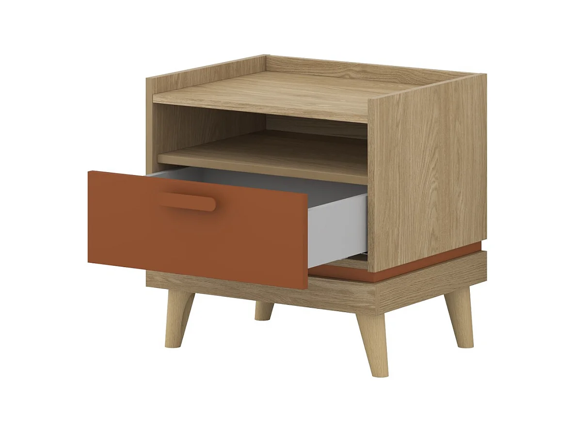 Table de chevet NOKI – Chêne clair et moka – 1 tiroir style scandinave