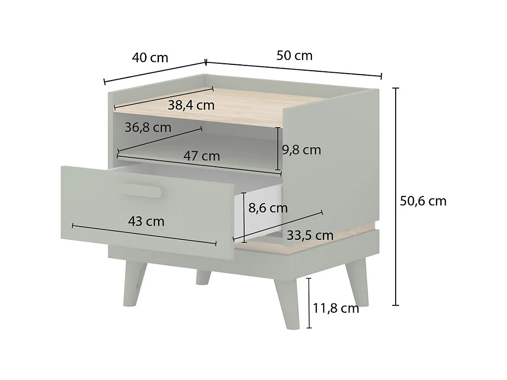 Table de chevet NOKI – Chêne clair et moka – 1 tiroir style scandinave