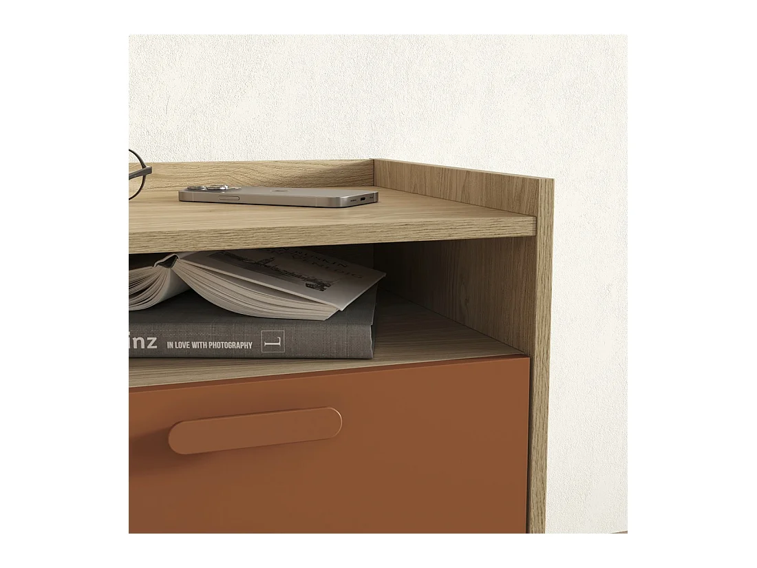 Table de chevet NOKI – Chêne clair et moka – 1 tiroir style scandinave