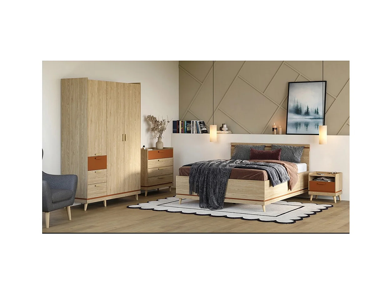 Table de chevet NOKI – Chêne clair et moka – 1 tiroir style scandinave