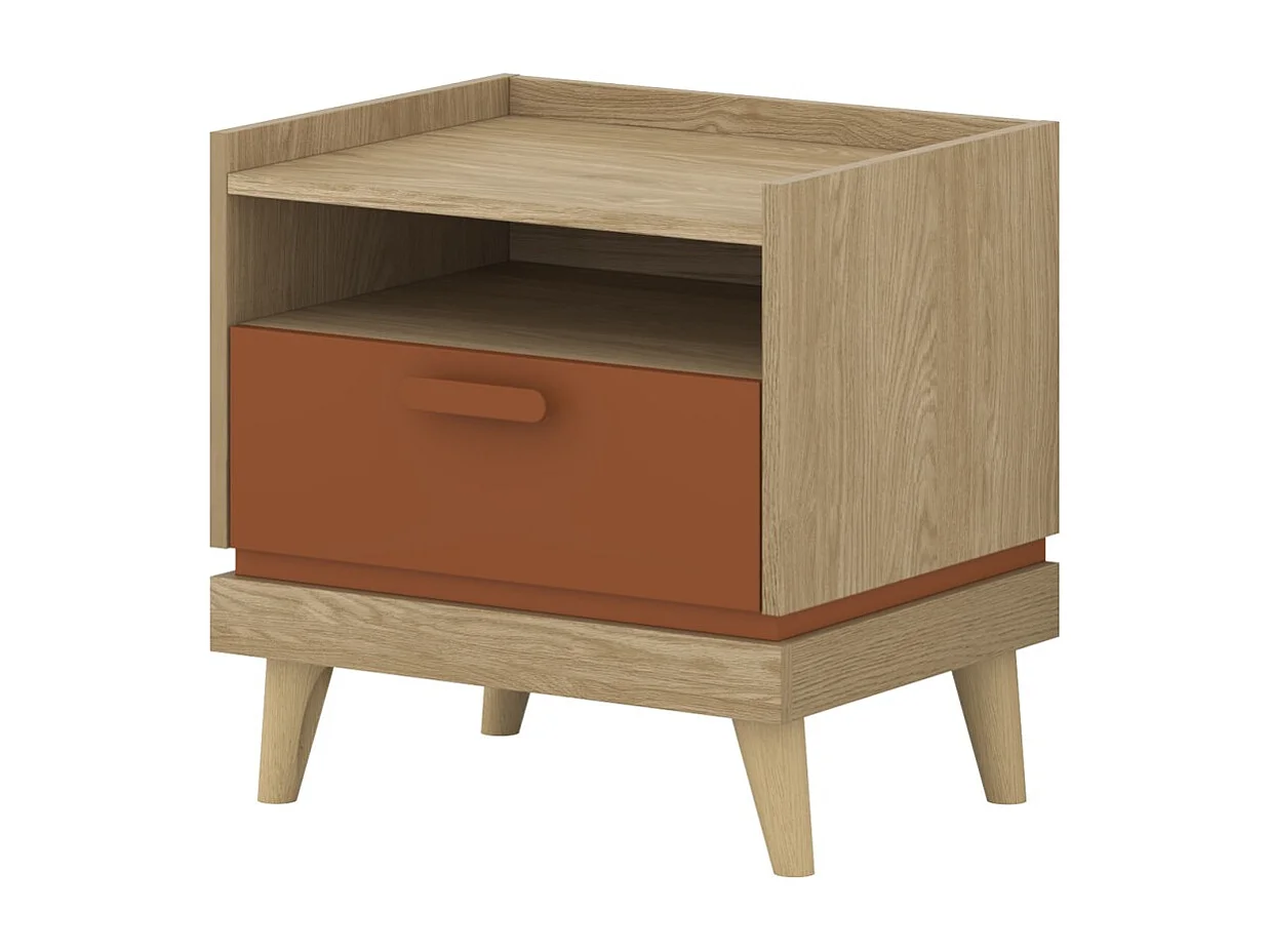 Table de chevet NOKI – Chêne clair et moka – 1 tiroir style scandinave