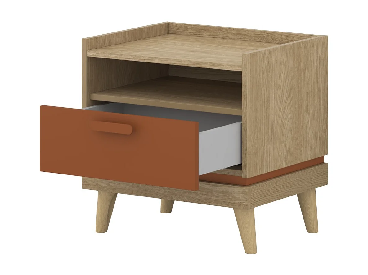 Table de chevet NOKI – Chêne clair et moka – 1 tiroir style scandinave