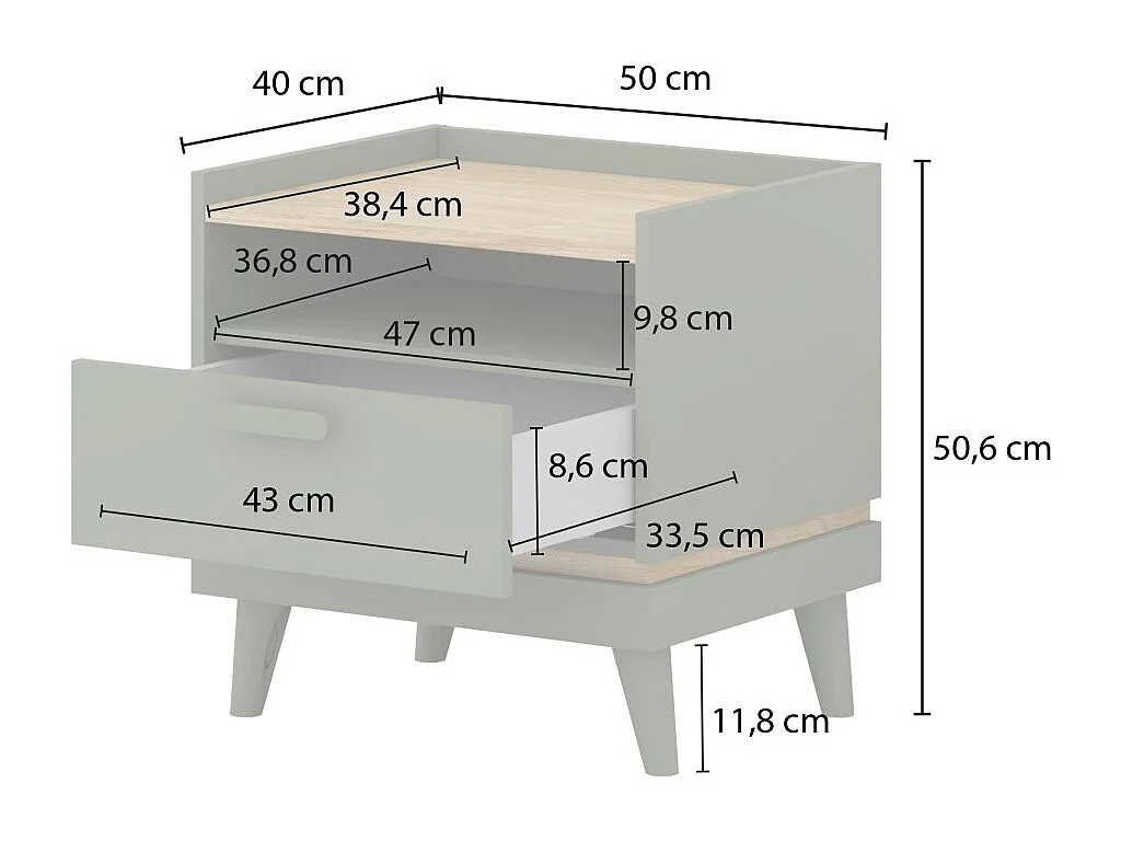 Table de chevet NOKI – Chêne clair et moka – 1 tiroir style scandinave