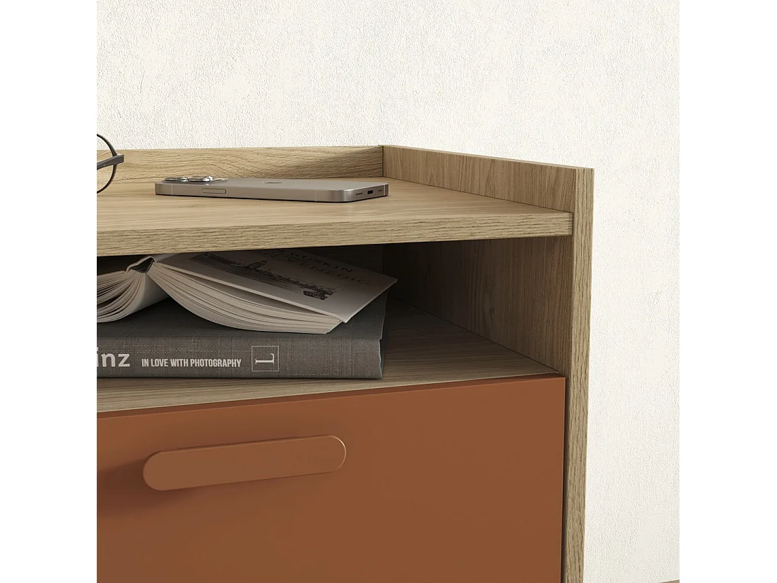 Table de chevet NOKI – Chêne clair et moka – 1 tiroir style scandinave