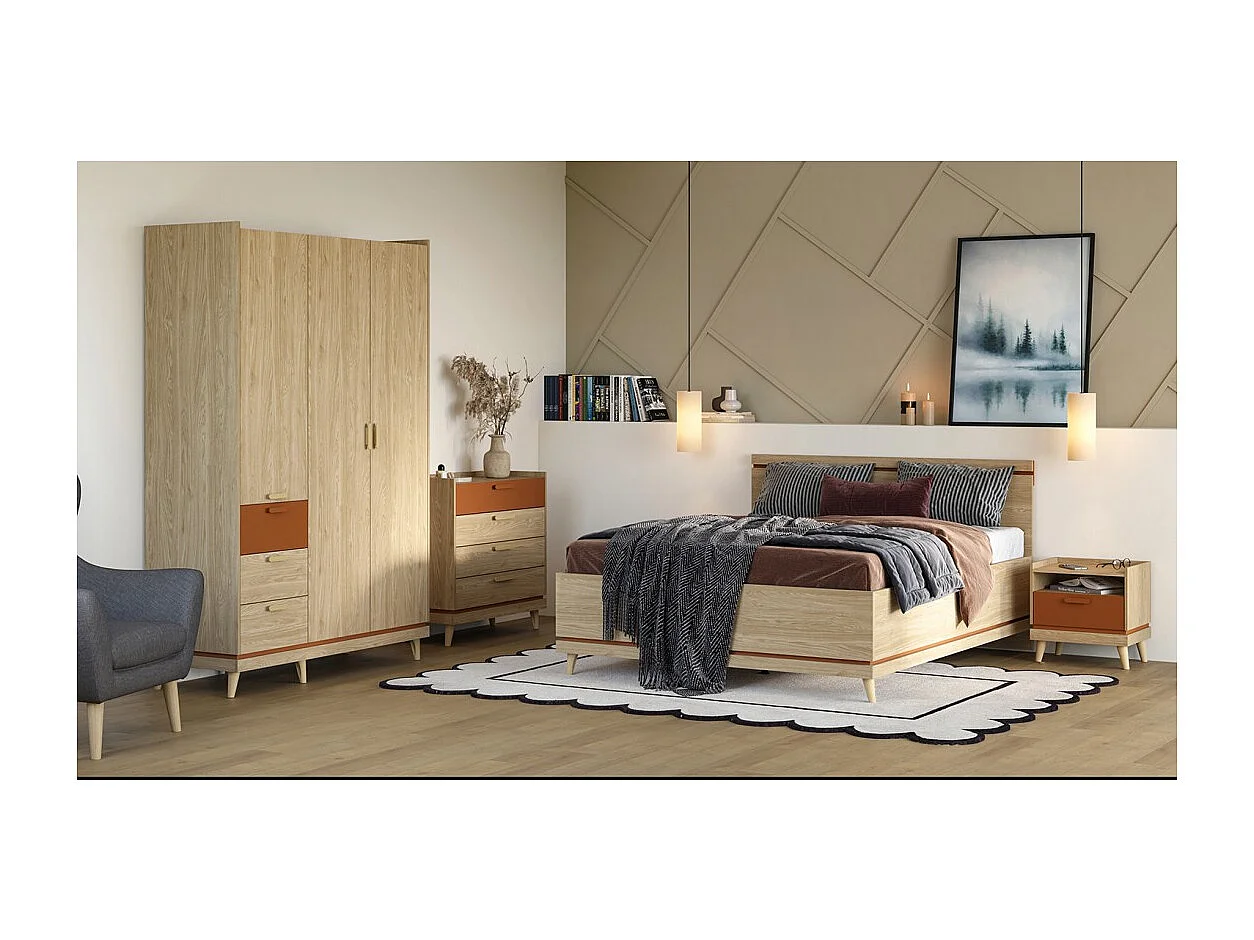 Table de chevet NOKI – Chêne clair et moka – 1 tiroir style scandinave