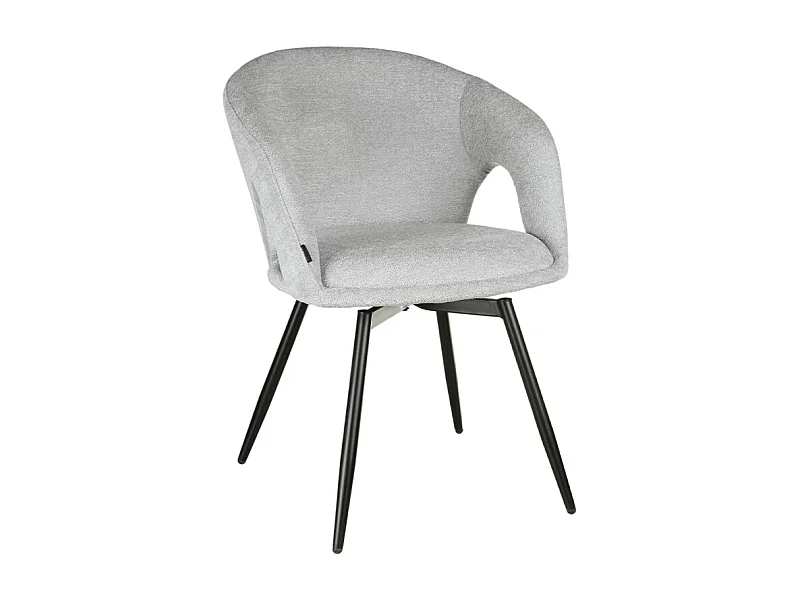 Chaise rotative 180° en tissu doux gris clair et pieds métal - ALEX