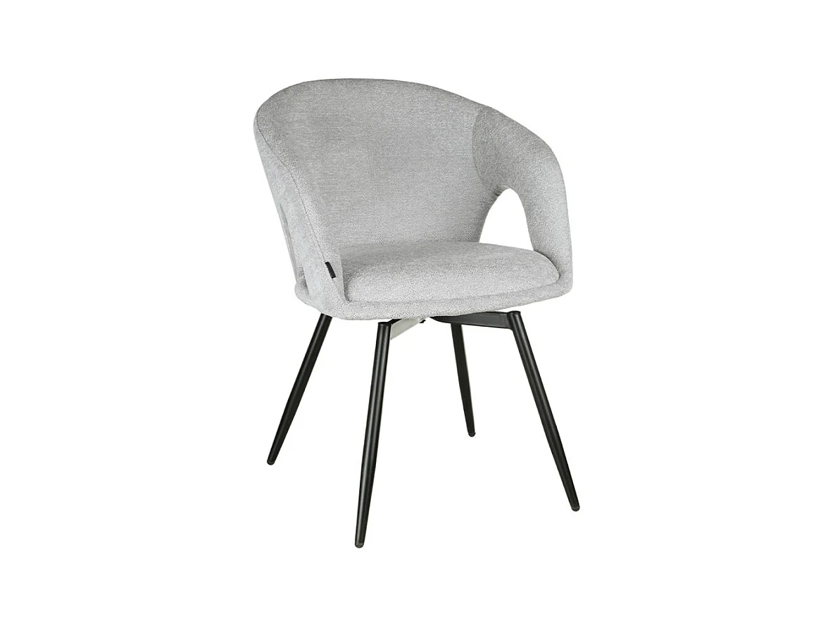 Chaise rotative 180° en tissu doux gris clair et pieds métal - ALEX