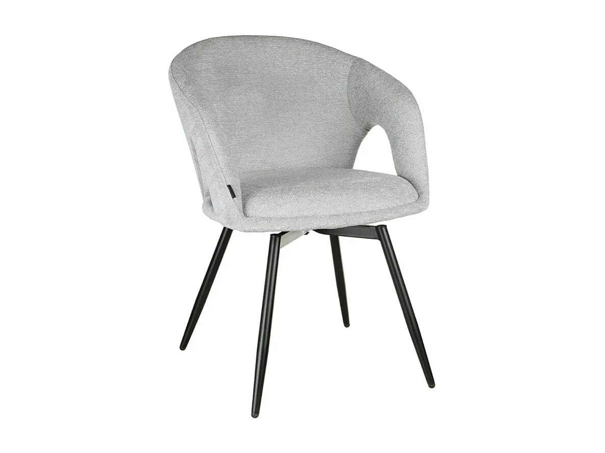 Chaise rotative 180° en tissu doux gris clair et pieds métal - ALEX
