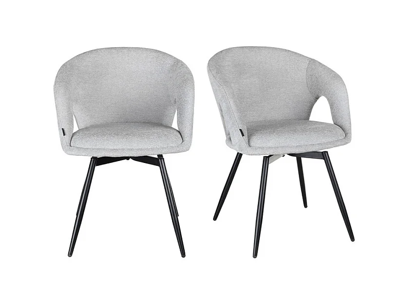 Lot de 2 chaises rotatives 180° en tissu doux gris clair - ALEX