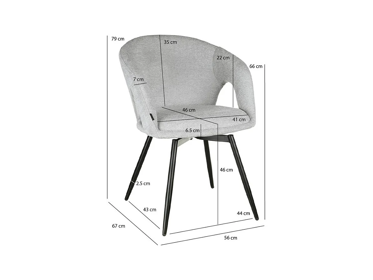 Lot de 2 chaises rotatives 180° en tissu doux gris clair - ALEX