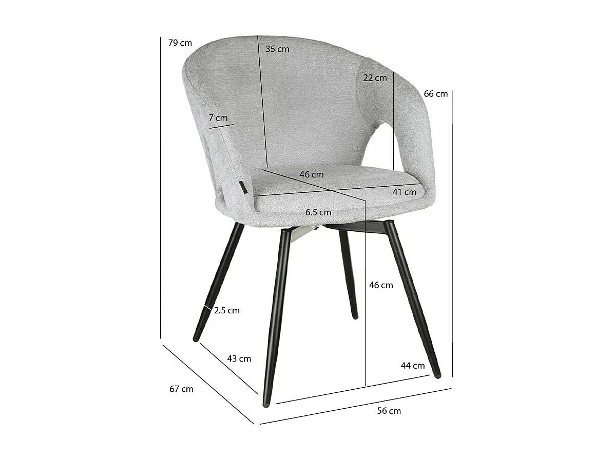 Lot de 2 chaises rotatives 180° en tissu doux gris clair - ALEX