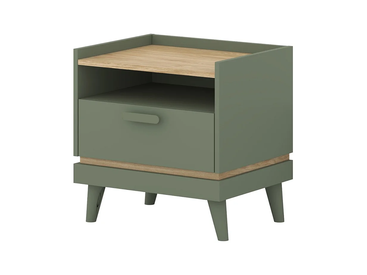 Table de chevet NOKI – Vert et bois – 1 tiroir style scandinave