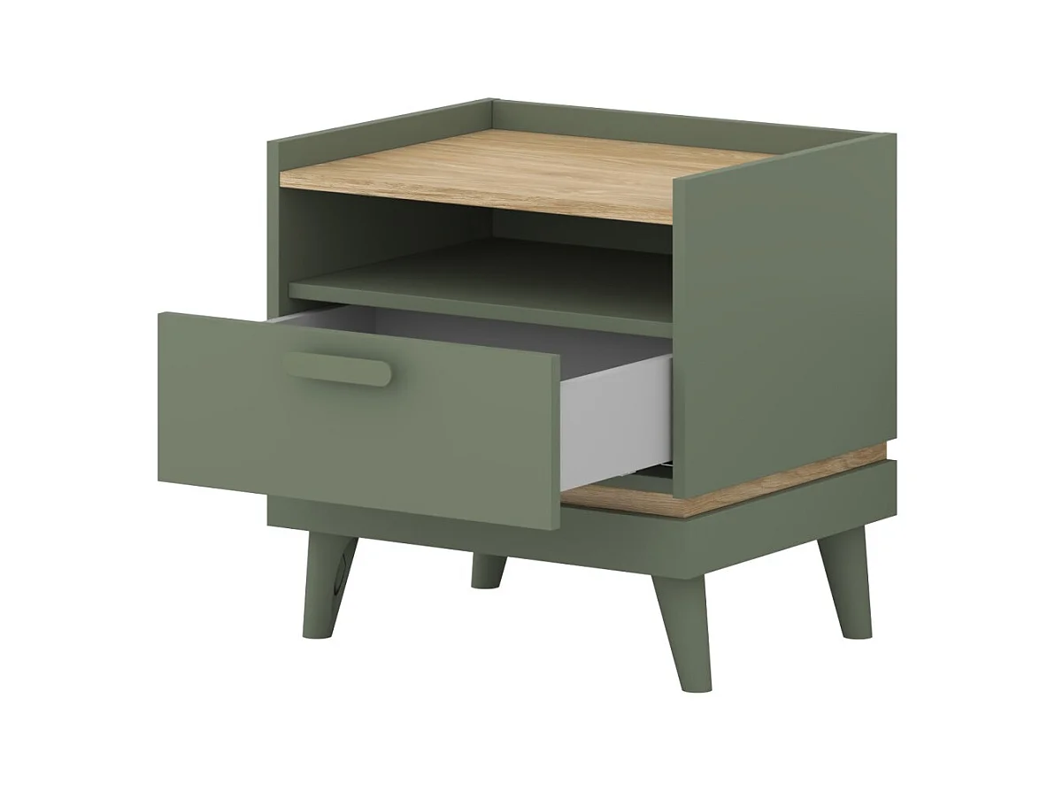 Table de chevet NOKI – Vert et bois – 1 tiroir style scandinave
